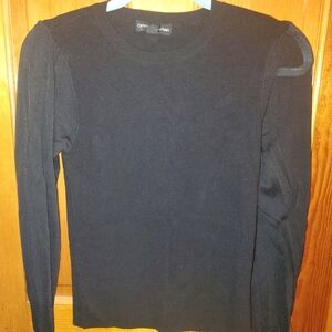 Catherine Malandrino Women's Black Crewneck Sweater With Sheer Puffer Sleeves S
